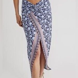 Free People Navy and White Floral Maxi Skirt
